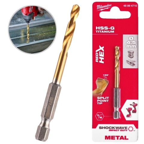 Burghiu pentru metal HSS-G TiN laminat 4,5x29/76mm. RED HEX Shockwave  MILWAUKEE