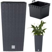 Ghiveci Prosperplast, Rato Square, antracit imitatie ratan 11,4L, 200x200x376mm 